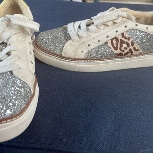 Crown Vintage Silver Glitter and Leopard Sneakers